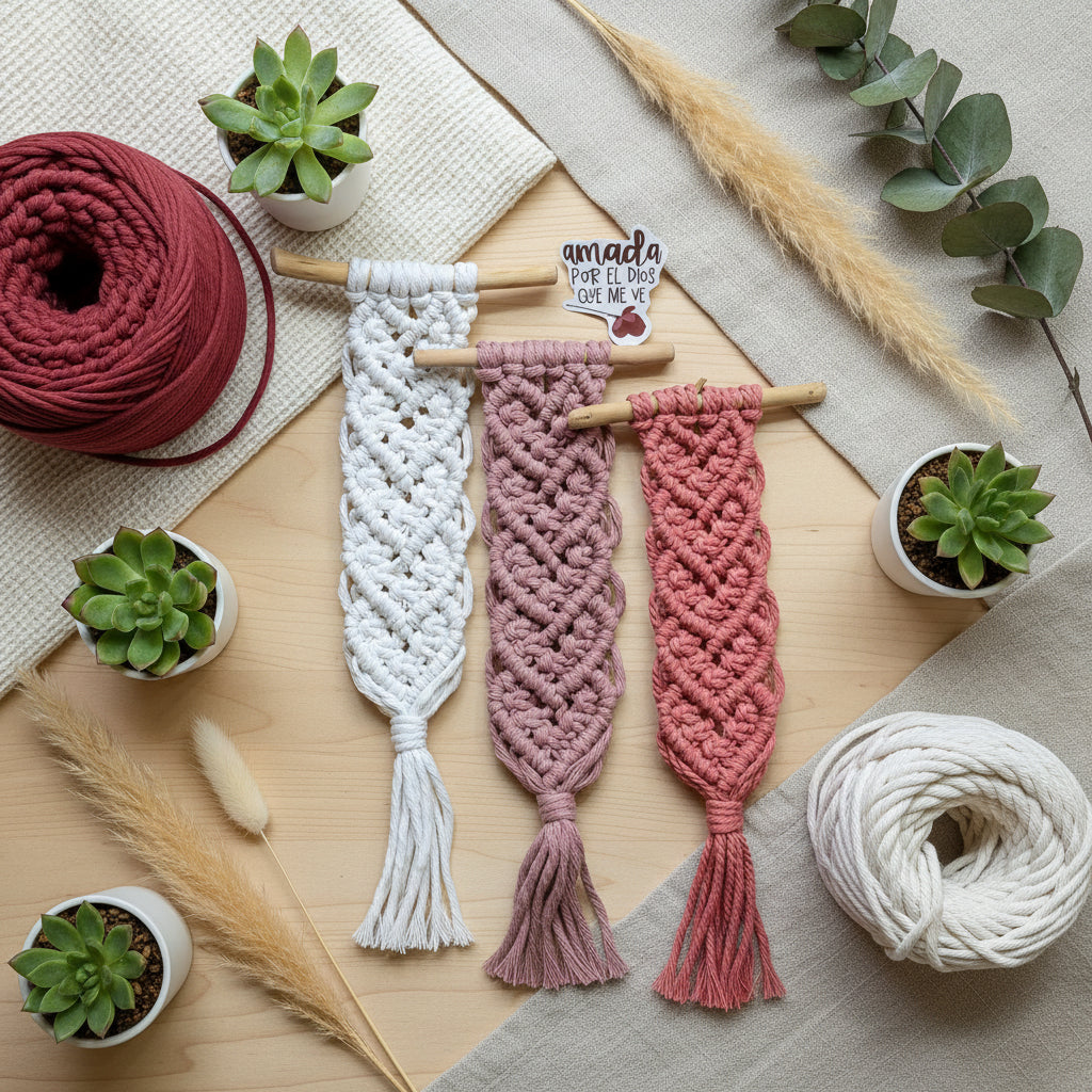 Marca libros de corazón en macramé