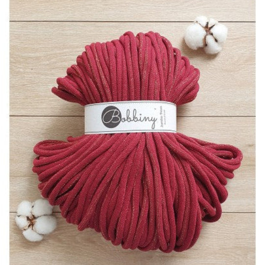 Hilo de macramé o crochet trenzado 9mm, Rojo Vino Dorado, Golden Red Wine, 108 yardas