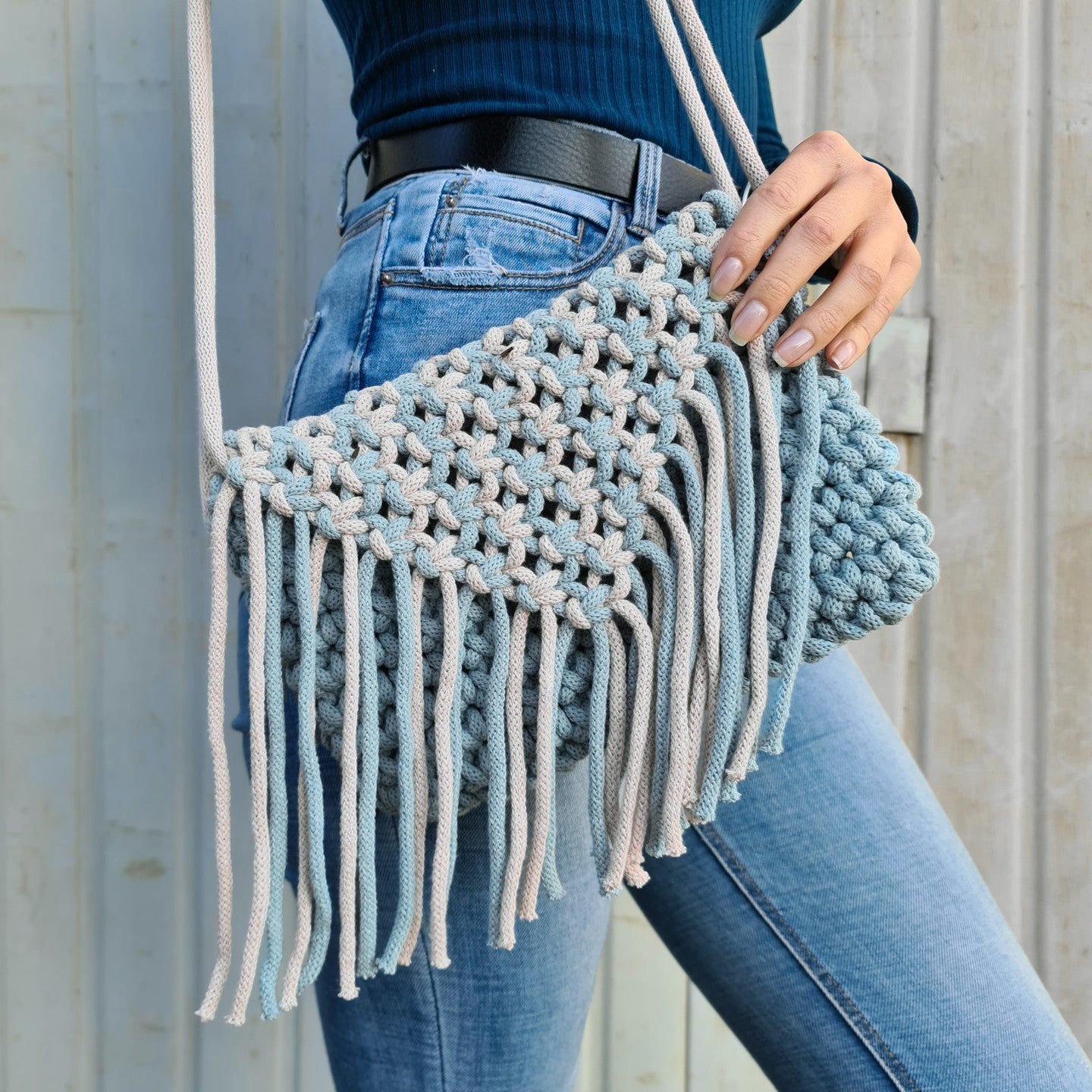 Hilo de macramé o crochet trenzado 5mm, Azul Claro, Misty, 108 yardas