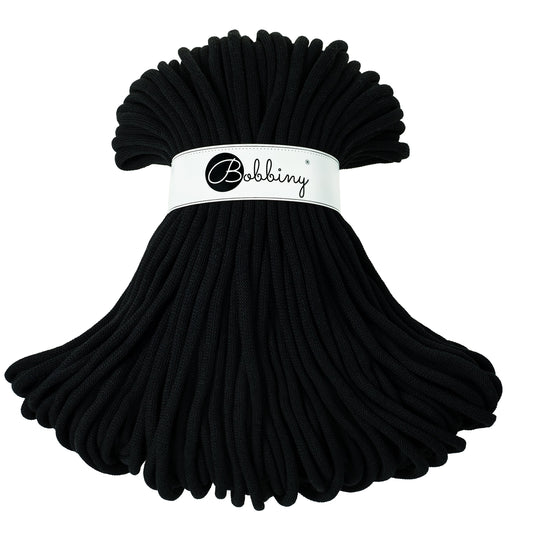 Braided macrame or crochet cord 9mm, Black, Black, 108 yards