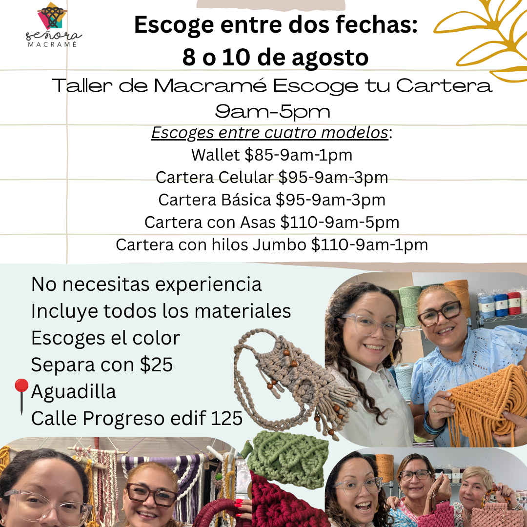 Taller Presencial, Escoge tu Cartera en Macramé
