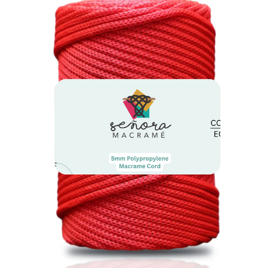 Hilo de macramé poliéster trenzado, 5mm, Rojo, 104 yardas