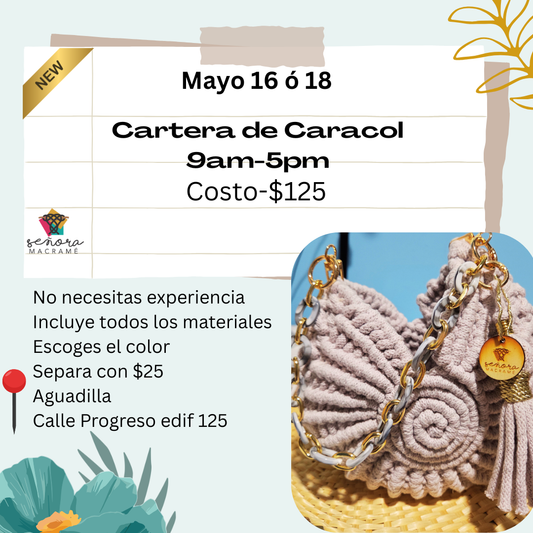 Taller Presencial de Macramé - Cartera Caracol en macramé