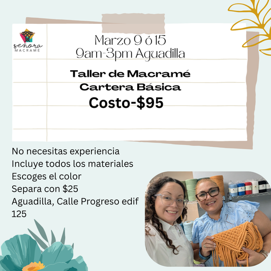 Taller presencial de cartera básica en macramé