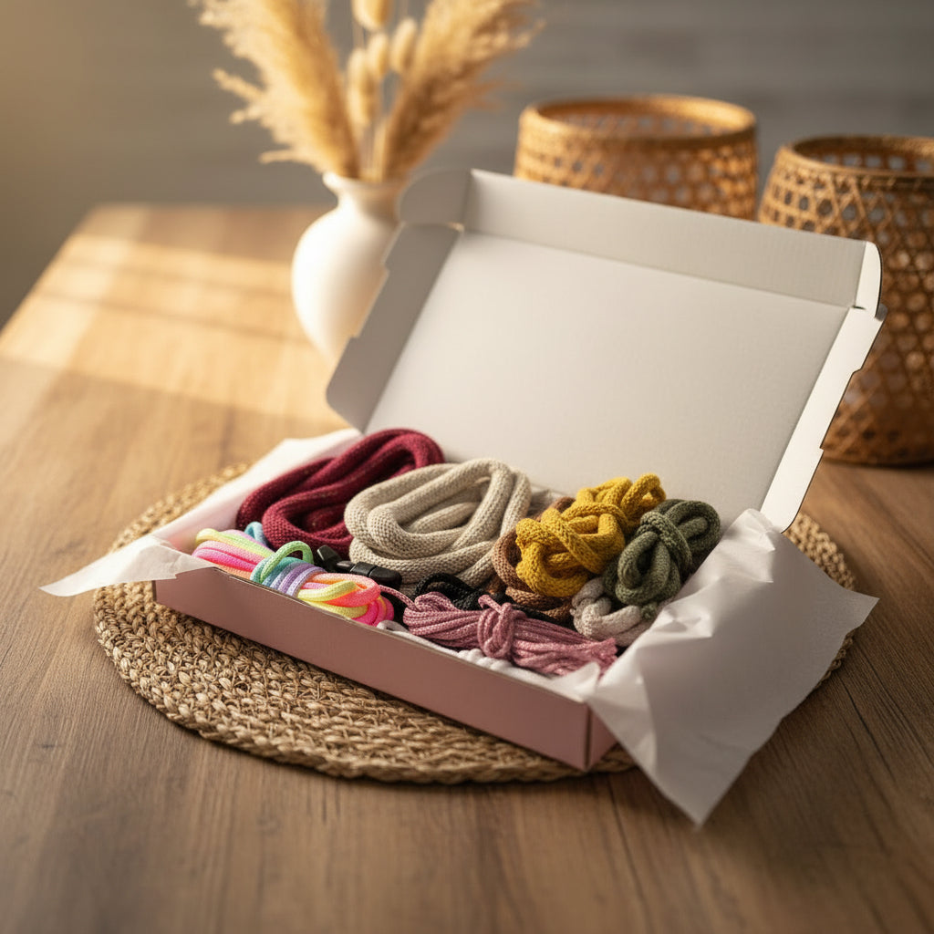 Caja sorpresa de hilos de macramé para piezas pequeñas como collares, llaveros y aretes