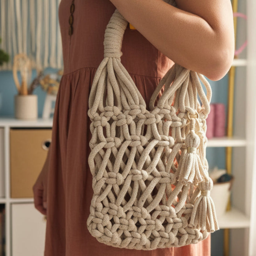 Video tutorial cartera jumbo usando hilos 9mm en macramé
