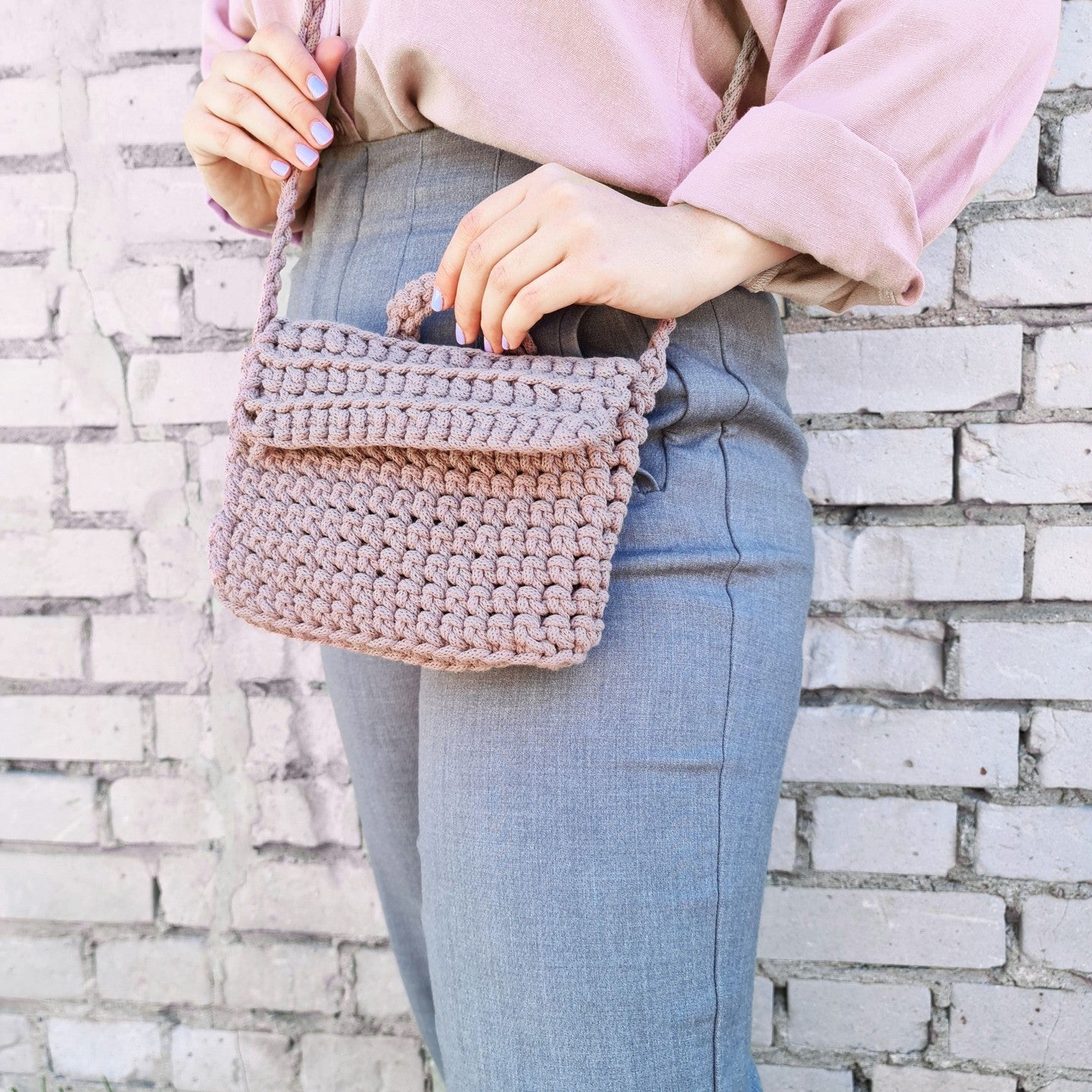 Hilo de macramé o crochet trenzado 5mm, Violeta Pálido, Mauve, 108 yardas