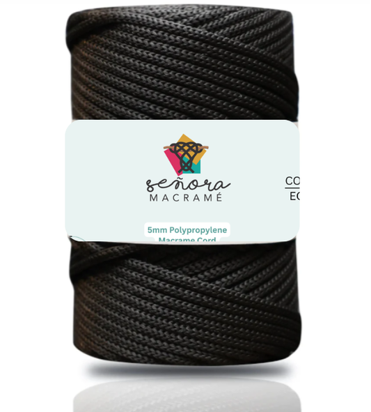 Hilo de macramé poliéster trenzado, 5mm, Negro, Black, 104 yardas