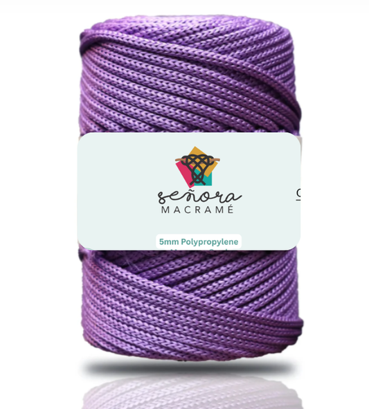 Hilo de macramé poliéster trenzado, 5mm, Lila, Lilac, 104 yardas