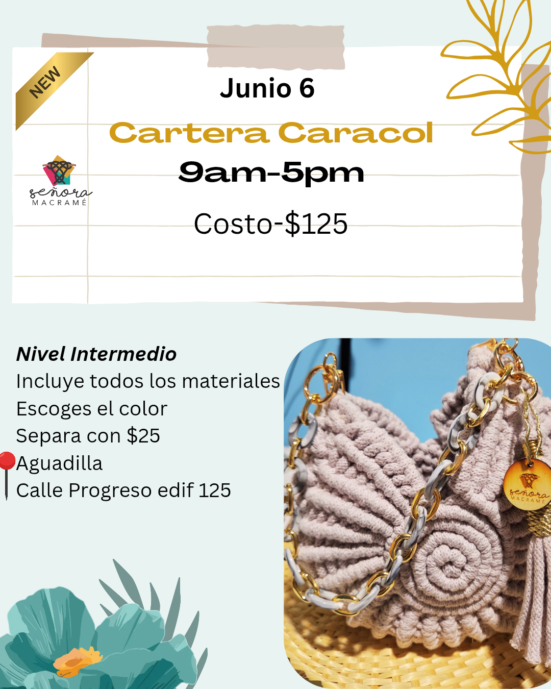 Taller Presencial de Macramé - Cartera Caracol en macramé